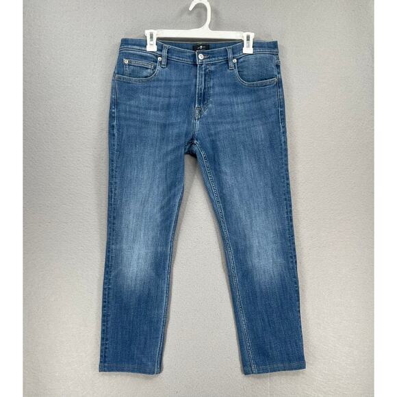 7 for All Mankind Jeans Mens 34 Blue Stacked Skinny Mid Rise Stretch Denim 34x26 - Picture 1 of 16